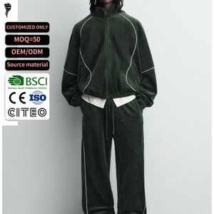 Custom logo Luxury Men's Autumn Custom Velvet Tracksuit Two Piece <b>Set</b> Windbreaker Velour Streetwear Casual Wear - Product Image 1