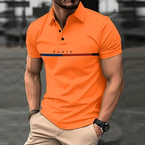 Polo pour <span class=keywords><strong>homme</strong></span> <span class=keywords><strong>orange</strong></span> vif imprimé parfait pour une tenue décontractée Chemise décontractée pour <span class=keywords><strong>homme</strong></span> Chemises chemisier à manches courtes - Product Image 1