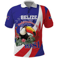 Polo personnalisé pour la Journée de l'Indépendance du Belize 1981 avec logo de Tucan à bec en bec de canard, T-shirt polo personnalisé avec logo Belize