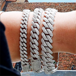 High Quality <b>Solid</b> Cuban Hip Hop Jewelry 8-15mm Gold Plated 925 <b>Silver</b> VVS Moissanite Diamond Iced Link Chain <b>Bracelet</b> Men - Product Image 2