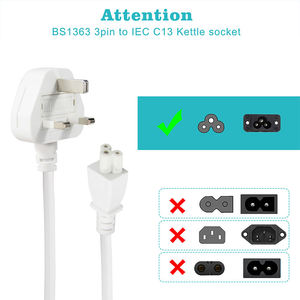พิน3ขา IEC C5 AC 0.75มม. 1.0มม. 1.5มม. สายไฟสำหรับต่อคอมพิวเตอร์250V 10A UK - Product Image 4