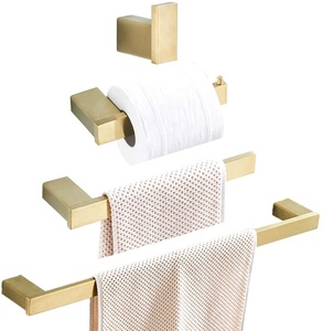 Juego <span class=keywords><strong>de</strong></span> 4 Accesorios <span class=keywords><strong>de</strong></span> <span class=keywords><strong>Baño</strong></span> Negros <span class=keywords><strong>para</strong></span> Montar en la Pared, Toallero <span class=keywords><strong>de</strong></span> Acero Inoxidable, Dorado - Product Image 1