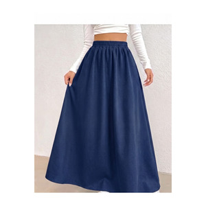 Falda acampanada de popelina para mujer, cintura elástica, 90 cm de largo, con bolsillos - Product Image 5