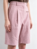 Shorts doux rose poudré pour femmes, taille haute, longueur genou, avec broderie, shorts décontractés pour femmes, shorts de marche quotidiens