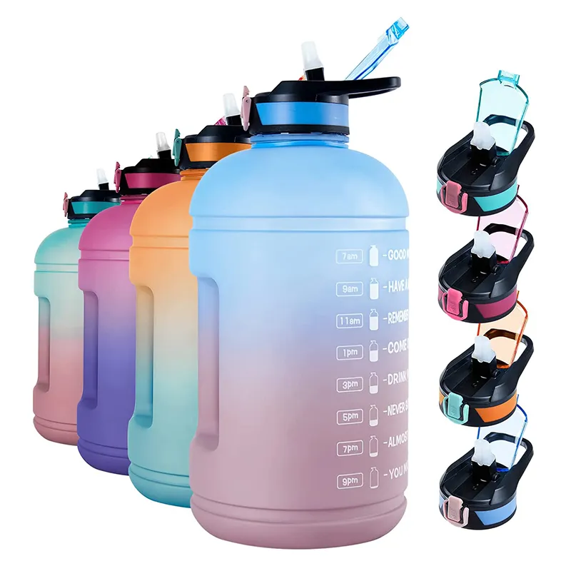 Allmähliche Farbe BPA FREE 32oz Benutzer definierte Wasser flasche Sport Trinken motivierend Kunststoff Auslaufs icher Fitness studio Sport mit Zeit markierung