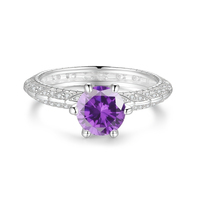 Bague Mlluki en argent sterling 925 avec moissanite solitaire ronde 1 carat, couleurs rose, rouge, violet, vert, bleu, étoile, pour femme