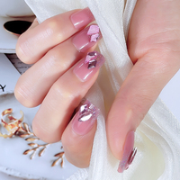 Faux ongles roses 3D décorés de diamants, application rapide avec coussinet en gel pour doigts – Vente en gros à prix réduit