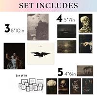 Ensemble de 12 tableaux muraux gothiques sombres, motifs vintage fantôme, crâne, chat noir, papillon, Halloween, impressions encadrées pour décoration intérieure