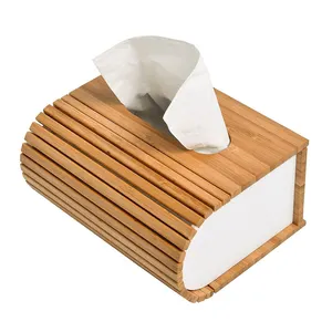 Yaratıcı dekoratif doku organizatör Minimalist şık ahşap kutu ev ofis tutucu kapak bambu perde doku kutusu