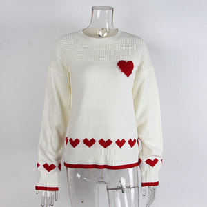 Outono Inverno Casual Europeu Americano Puro Casal Coração Mulheres Versátil Malha Pulôver Loose Neck <span class=keywords><strong>Sweater</strong></span> - Product Image 6