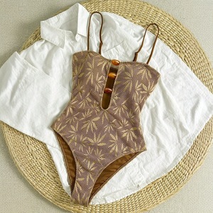 Q1880-2026 Maillot <span class=keywords><strong>de</strong></span> <span class=keywords><strong>bain</strong></span> une pièce pour femme en mousseline <span class=keywords><strong>de</strong></span> soie, imprimé bohème, ajouré et dos nu, style bikini, été - Product Image 1