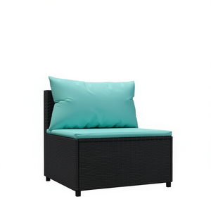 Sofá de Jardín de Ratán Sintético Negro de Una Plaza con Cojín Verde Azulado, Muebles de Exterior de Estilo Contemporáneo, Resistentes al Agua y a los Rayos UV - Product Image 1