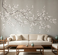 Murale murale chinoise en papier 3D personnalisée, motif arbre fleuri et oiseaux, imperméable, élégante, pour chambre à coucher, salles à manger, salon de thé, bureau