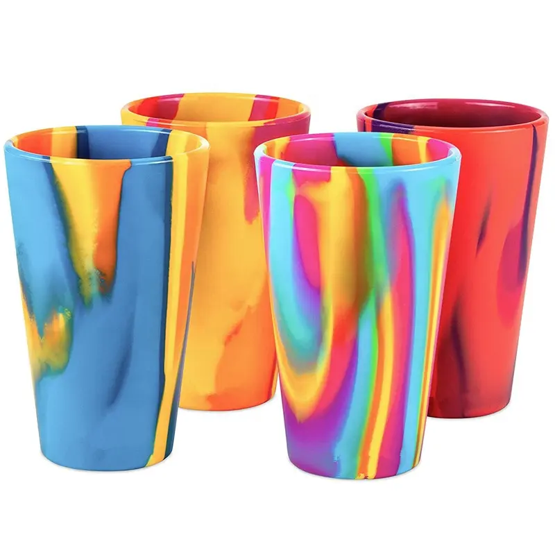 Silicone Beer Cup Pint Glass Durable Unbreakable Customized Travel American Style Dye Color Tie-dye Variety Silicone