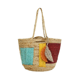 Sac à main fourre-tout avec poignée en jute écologique personnalisable Sac de plage d'été en paille tissée moyenne souple Options tissées à la main pour les promotions - Product Image 1