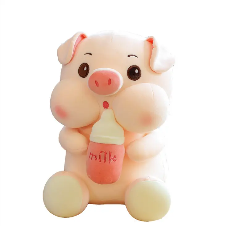 35/45cm milk bottle cute soft pig doll kawaii plush toy creative cartoon pig doll large sleeping pillow stuffed toys