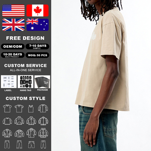 Camiseta KingSen de Algodón Lavado de Gran Gramaje para Hombre, Estilo Oversize, con Bordado Floral Vintage y Estampado Trasero, Casual, Holgada, de Manga Corta - Product Image 2