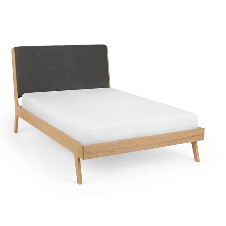 Moderne Platform Bed Frame Stof Massief Wit Eiken Mdf Berk Multiplex Latten Queen Size Villa Bed