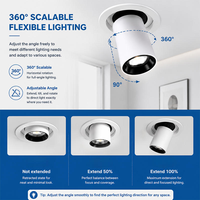 Spot LED rétractable à cadre en aluminium 3 pouces 9W, projecteur commercial LED avec angle de faisceau 15D 24D 36D et rotation à 360D