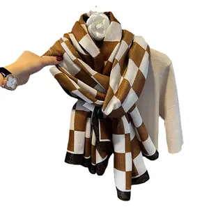 Extra Large Summer Scarf Women Internet Celebrity Inspired Chess Card Style Fashionable Silk Cotton Linen Sun Protection Beach