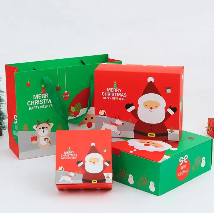 Cartón rígido plegable personalizado, decoración de papel con revestimiento Kraft, calcetines de caramelo, Chocolate, embalaje de regalo, Cajas de Navidad con bolsa