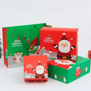 Benutzer definierte faltbare starre Pappe Kraft beschichtete Papier dekoration Candy Chocolate Socks Geschenk verpackung Weihnachts boxen mit Tasche