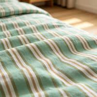 Parure de lit classique à rayures verticales, motif menthe et crème café, durable et lavable, 4 pièces, style simple