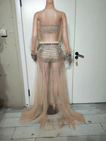 Ensemble deux pièces Xiari en maille sans bretelles, orné de diamants, short sexy à taille exposée, costume de performance pour DJ de boîte de nuit et bar
