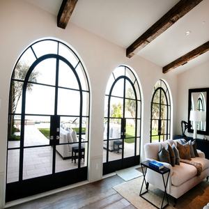 Pintu Baja Lengkung Dekoratif dengan Kisi-kisi, Pintu Kaca Tempered Baja Kustom, Pintu Utama Depan Baja Hitam untuk Patio - Product Image 2