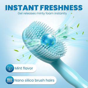 Mini <span class=keywords><strong>brosse</strong></span> à dents 5 en 1 à nano-brins pour le voyage avec dentifrice intégré et perle rafraîchissante à la menthe – Fabricant de brosses à dents en marque blanche - Product Image 4