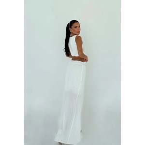 High Quality <b>White</b> Two-Piece <b>Shorts</b> Set Above <b>Knee</b> <b>Length</b> with Slit Detail for Summer or Fall XS Size - Product Image 1