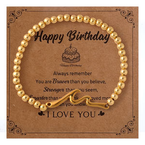 Go2boho Gold Beaded Wave Bracelet Birthday <strong>Gift</strong>, Stretch Stackable Bracelet with Inspirational Message Card <strong>for</strong> Women Men - Product Image 5