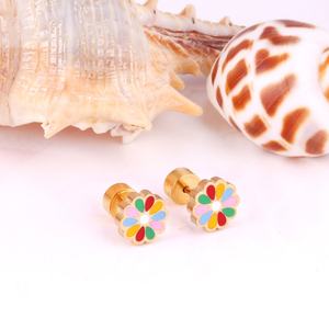 ต่างหูสแตนเลสชุบทอง 18K รูปดอกไม้ สีเงิน สีทอง สำหรับผู้หญิง สาวๆ - Product Image 2