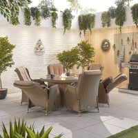 Ensemble de mobilier de jardin luxueux pour patio extérieur, foyer rond de 1,5 m, table de foyer, 6 chaises de salle à manger réglables, ensemble de salle à manger d'extérieur