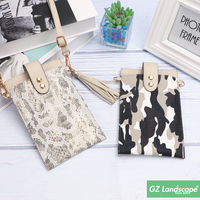 Sac à bandoulière fin pour téléphone portable en cuir PU à grande capacité, camouflage de luxe, 3 couches, avec breloque à pompon