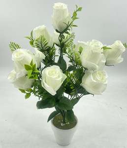 Buket bunga buatan sutra merah putih 24 kepala, tumbuhan mawar buatan untuk dekorasi pernikahan Valentine - Product Image 4