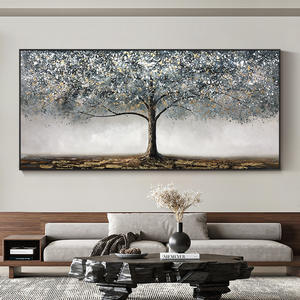 Grande toile abstraite d'<span class=keywords><strong>arbre</strong></span> argenté, art mural moderne de luxe, peinture de paysage peinte à la main pour salon, chambre, hôtel - Product Image 1