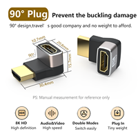 Adaptador HDMI de carcasa de Metal 8K 2,1, ángulo recto hacia abajo, adaptador de 90 grados, compatible con conector de enchufe dinámico HDR