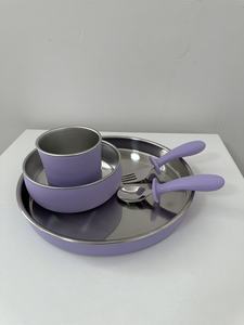 Ensemble de couverts souples non toxiques pour enfants en silicone de qualité alimentaire et acier inoxydable 304, comprenant cuillère, fourchette, bol et assiette pour tout-petits - Product Image 2