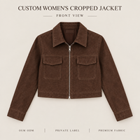 Veste courte ajustée en PU jacquard pour femme avec col chemise et fermeture éclair intégrale à manches longues, idéale pour les occasions décontractées