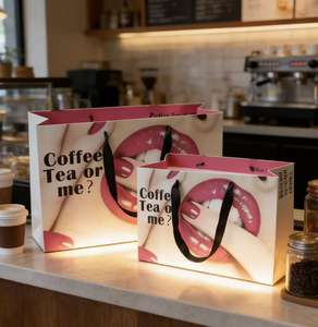 Bolsas de Papel Kraft Reutilizables, Resistentes a la Humedad, Ecológicas, con Recubrimiento de Grado Alimenticio, Compostables, con Asa de Cinta Plegada - Product Image 5