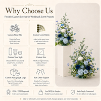 Rangkaian Bunga Sutra Buatan Tangan dengan Dudukan Resin Delphinium Biru Hydrangea Putih Dekorasi Pernikahan Modern Mewah Dapat Digunakan Kembali