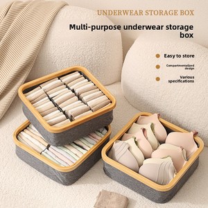 Caja de Almacenamiento Multifuncional, Apilable y Ahorradora de Espacio para Ropa Interior y Calcetines, con Compartimentos, Diseño Cuadrado de Bambú Moso, 30x30x10cm - Product Image 1