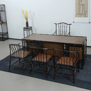 Chinese Style Bamboo Office Desk Set Square Freestanding <b>Study</b> Room Tea Table And <b>Chair</b> Set - Product Image 1
