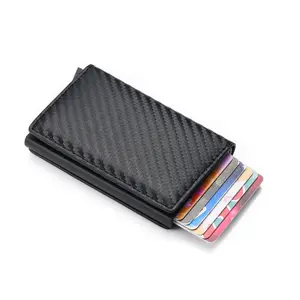 wallet with protection rfid carbon fiber PU wallet with RFID Blocking Aluminum Credit Cards Holder European Style For Promotion