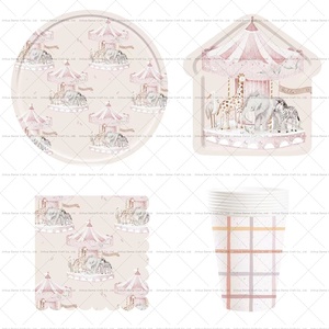 Damai Kids Animal Theme Party Tableware Set Paper <b>Plates</b> Cups Napkins Birthday Decoration Supplies <b>Disposable</b> Eco-friendly - Product Image 3