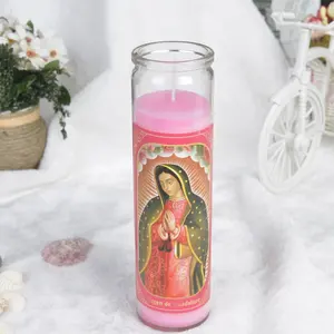 핑크 컬러 레이디 Guadalupe 기도 촛불 유리 항아리 guadalupe 처녀 촛불