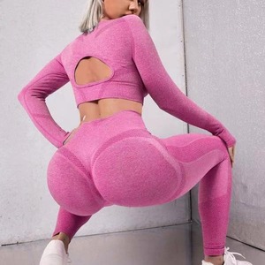 Completo <span class=keywords><strong>Yoga</strong></span> Sostenibile da Donna Due Pezzi, <span class=keywords><strong>Abbigliamento</strong></span> Sportivo Senza Cuciture Effetto Push-Up per Fitness e Corsa, Motivo Tinta Unita - Product Image 1