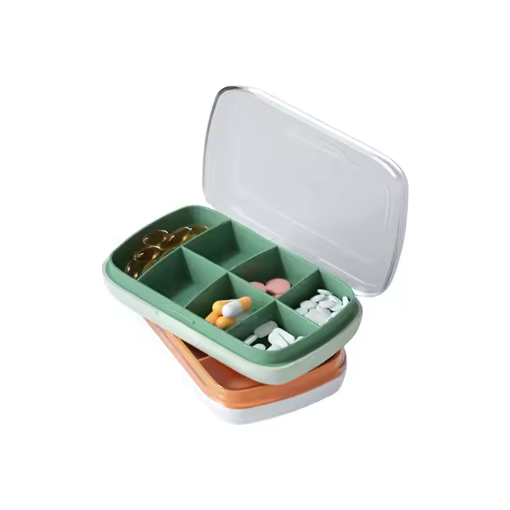 7-Day Moisture-Proof Portable Pill Organizer Box 7 Grids Plastic Rectangle Modern Design Sealed Travel Pill Storage Case