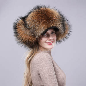 Sombrero de <span class=keywords><strong>aviador</strong></span> de piel de mapache <span class=keywords><strong>ruso</strong></span> de alta calidad para adultos, gorras deportivas cálidas de invierno con orejeras, diseño femenino liso para fiestas - Product Image 4
